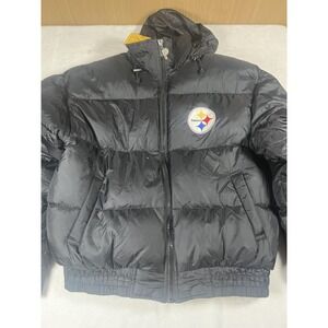 Vintage Pittsburgh Steelers Jacket Mens Medium Black NFL Pro Player Down 90s